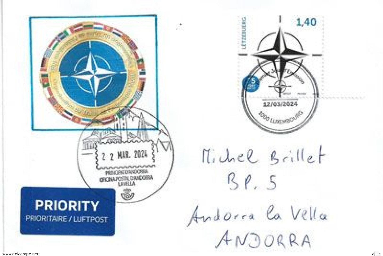 2024. 75th Anniversary Of The North Atlantic Treaty Organization (NATO),letter From Luxembourg To Andorra - Cartas & Documentos