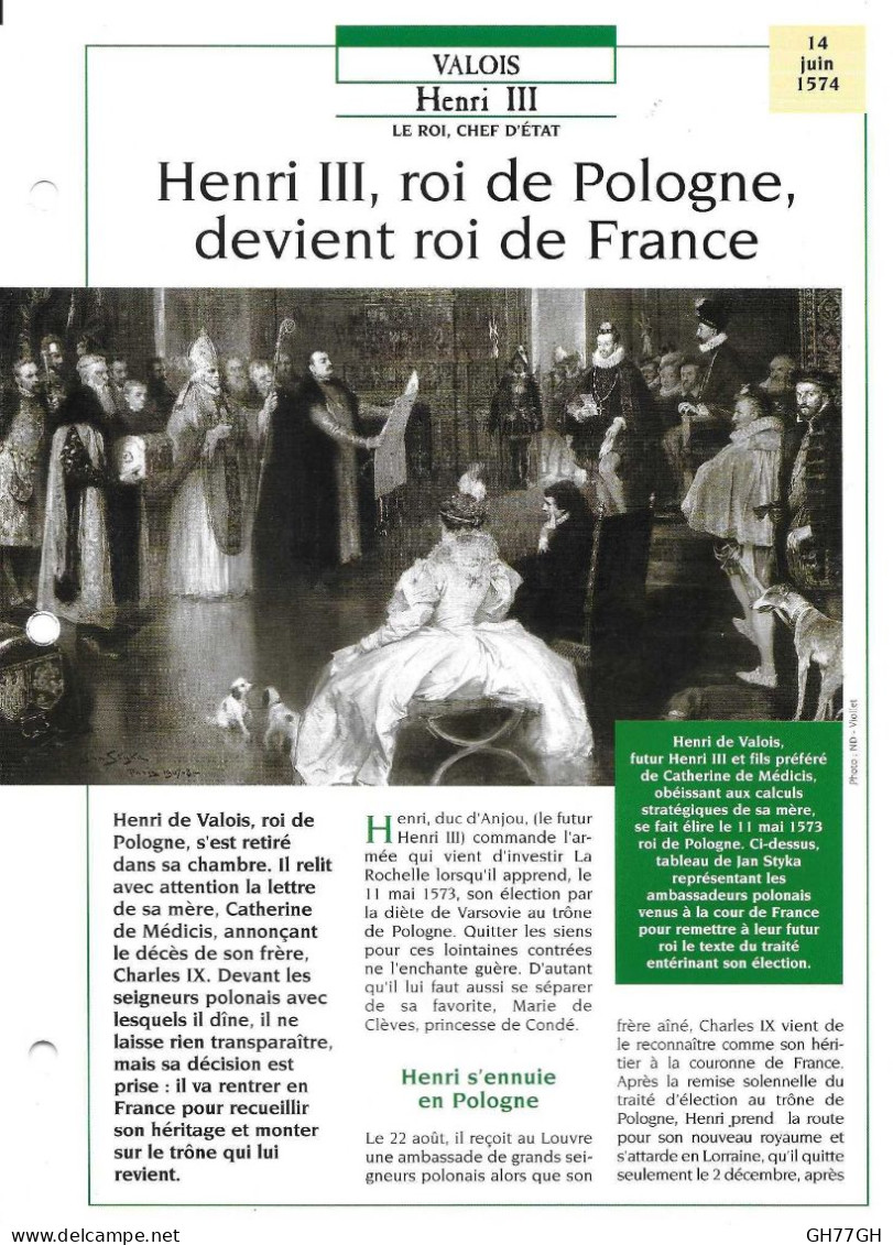 FICHE ATLAS: HENRI III ROI DE POLOGNE DEVIENT ROI DE FRANCE  -VALOIS - Histoire