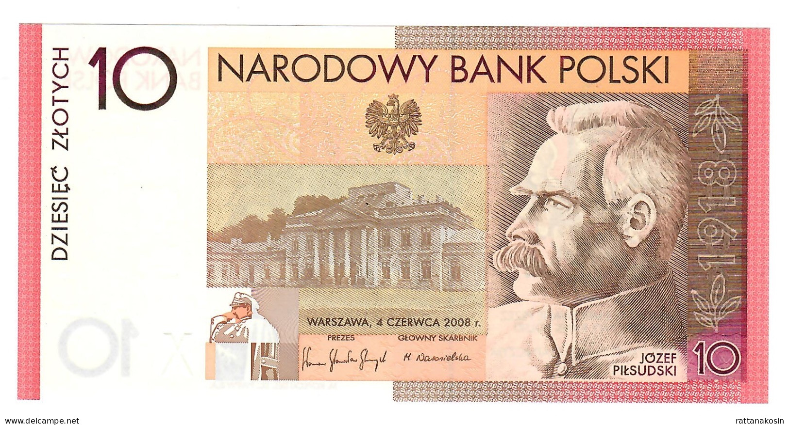 POLAND P179a 10 ZLOTYCH 2008 COMMEMORATIVE PITSUDSKI  + FOLDER  UNC. - Pologne