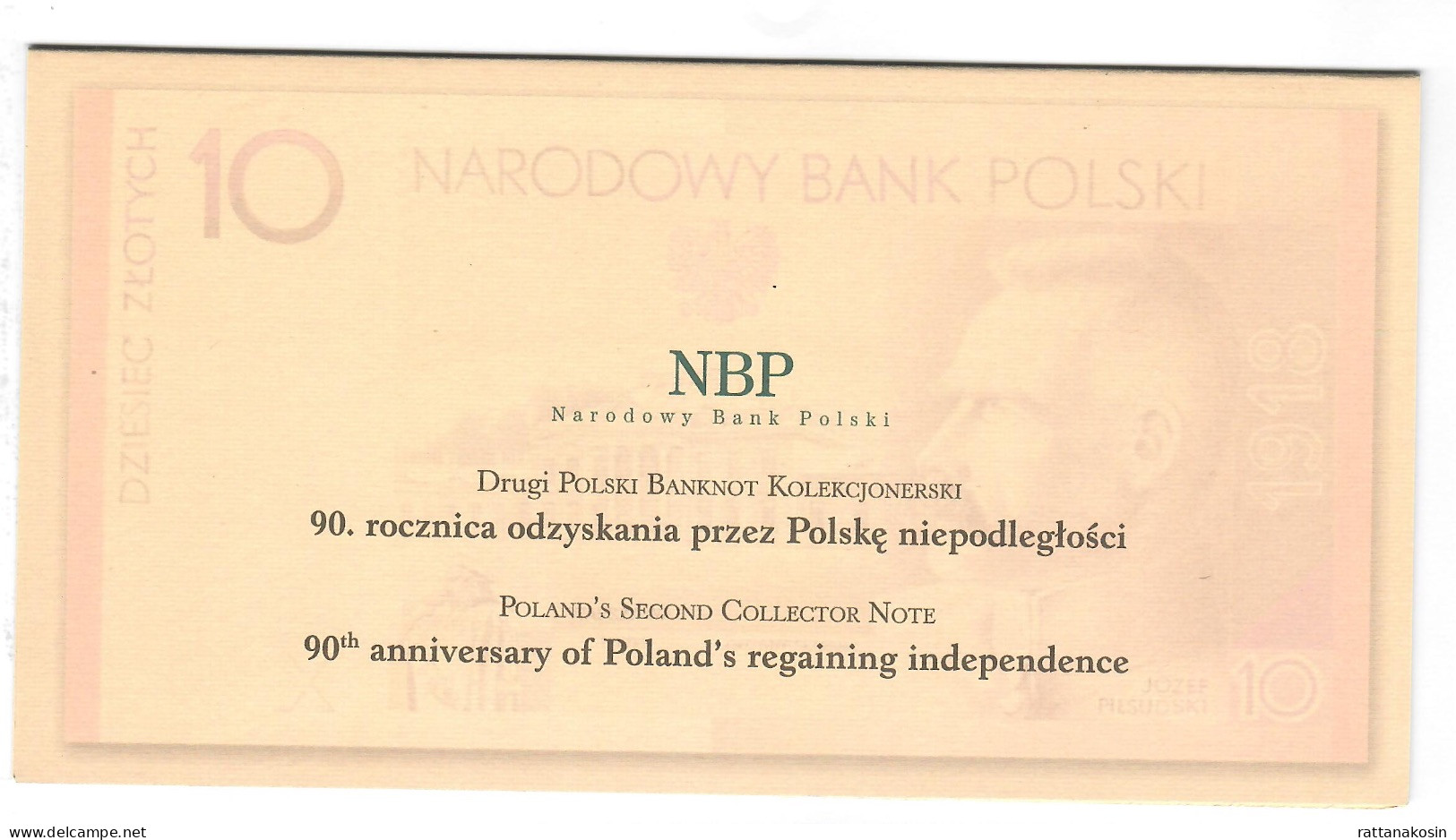 POLAND P179a 10 ZLOTYCH 2008 COMMEMORATIVE PITSUDSKI  + FOLDER  UNC. - Pologne