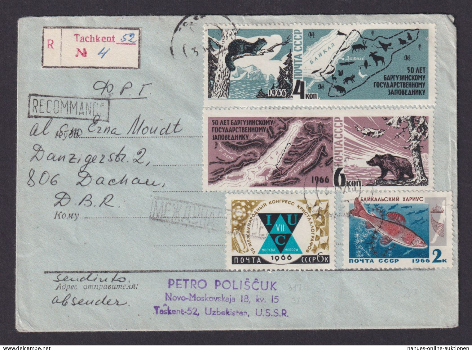 Novo Moskovskaja Usbekistan U.S.S.R. R Brief Taschkent Dachau Briefmarken Tiere - Brieven En Documenten