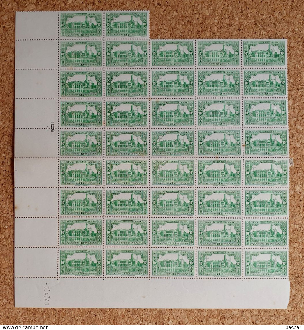 Bloc Feuille De 42 Timbres Neufs Algérie 10c - Coin Daté 5.4.40 MNH - YT 105 - 1940 - Alger L'Amirauté - Nuovi