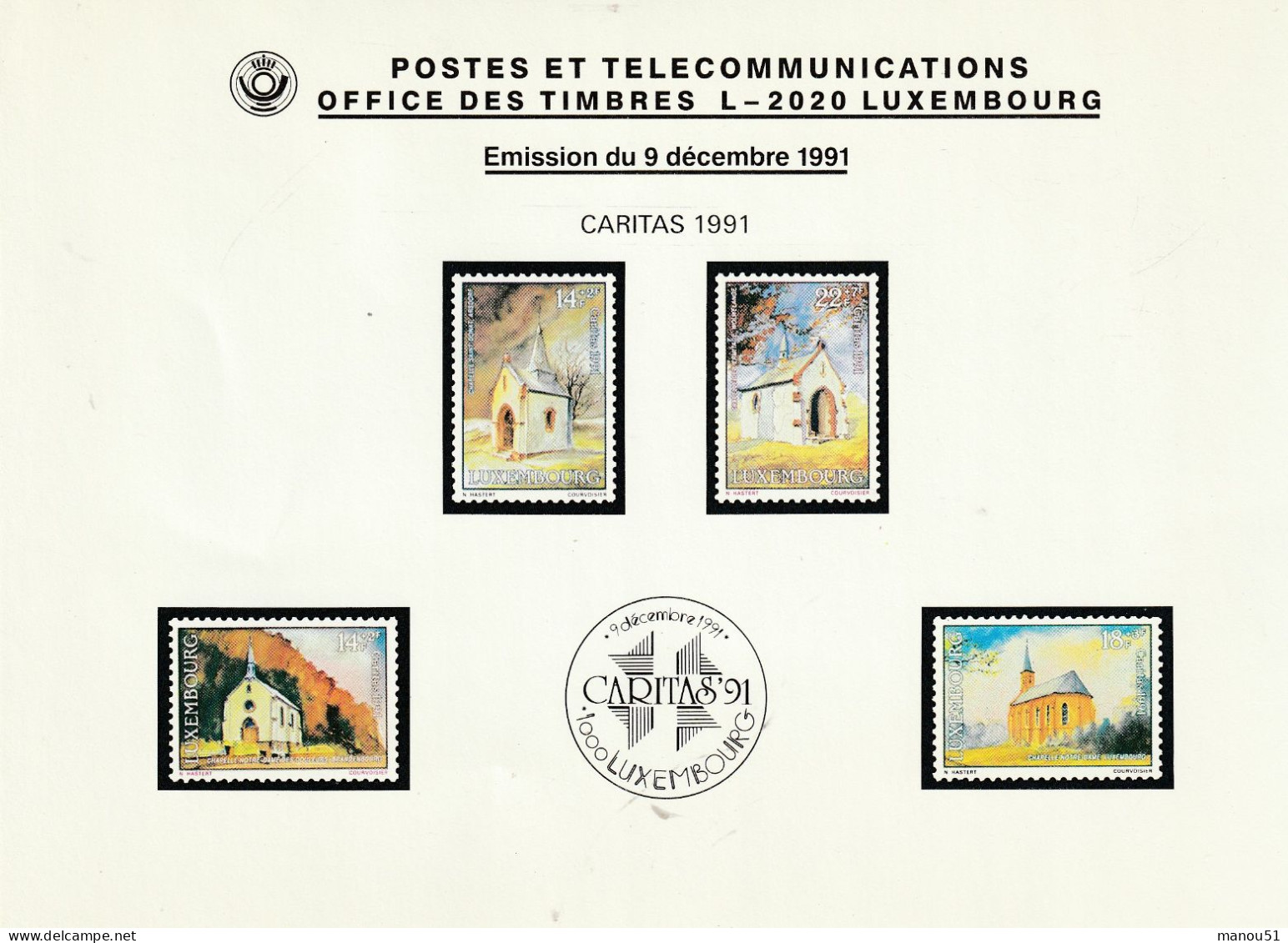 LUXEMBOURG - Emission Du 9.12.1991 - Lot 4 Timbres + 1 Enveloppe 1er Jour & 1 Carte De Voeux - Neufs