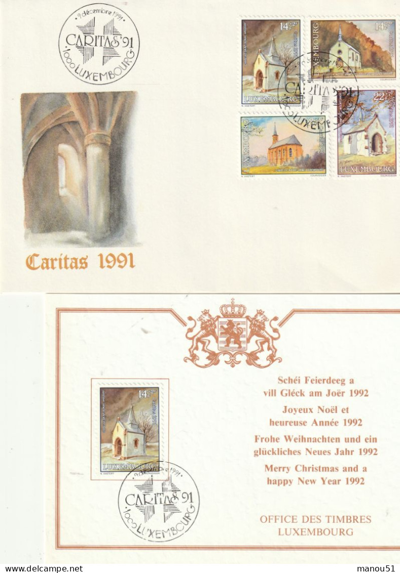 LUXEMBOURG - Emission Du 9.12.1991 - Lot 4 Timbres + 1 Enveloppe 1er Jour & 1 Carte De Voeux - Neufs