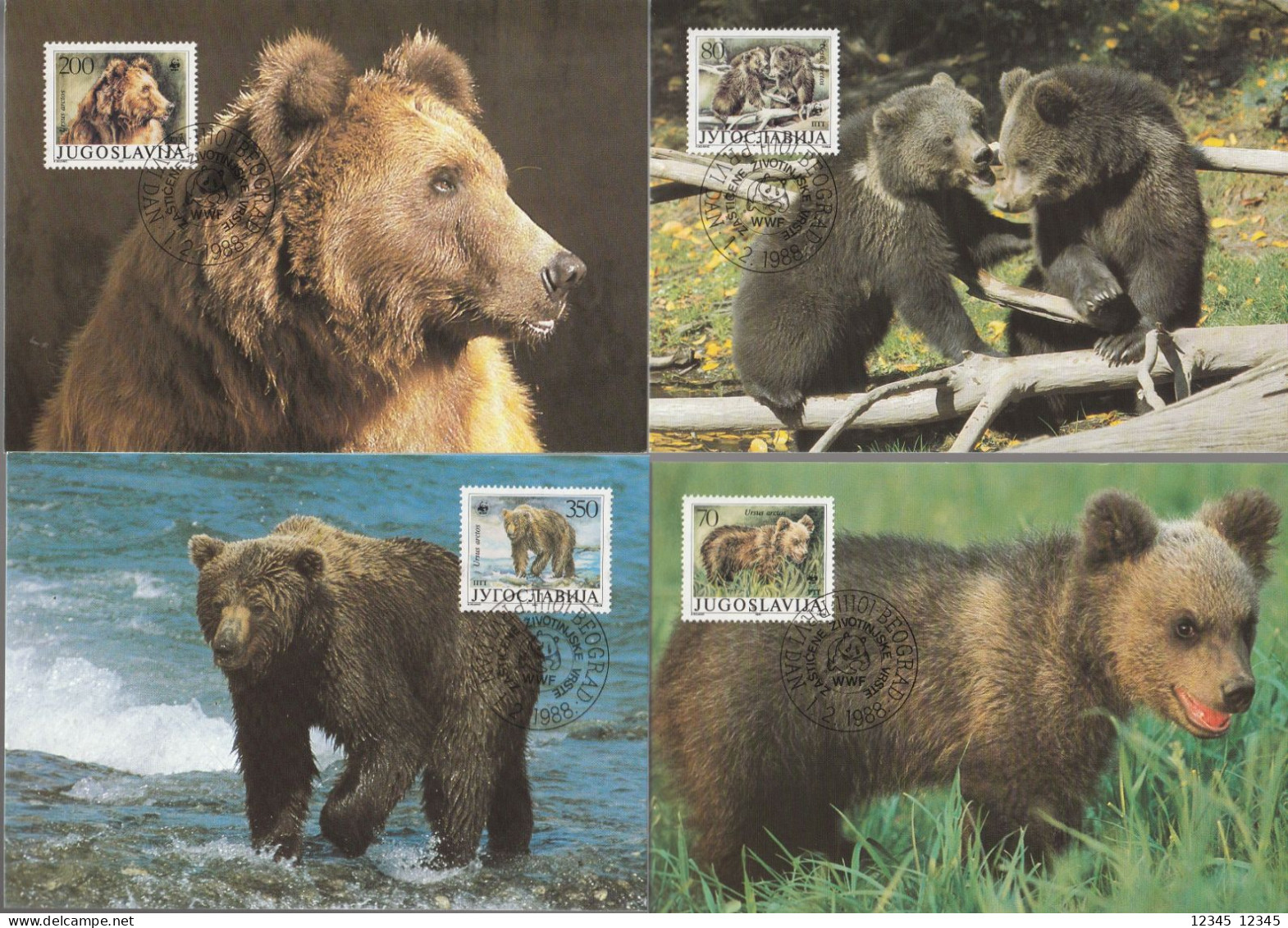 Joegoslavië 1988, Maximum Cards Unused, WWF, Brown Bear - Maximum Cards