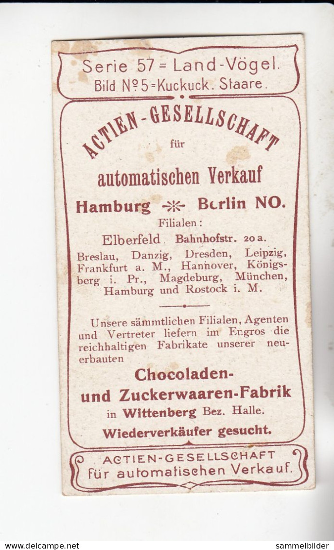 Actien Gesellschaft  Land Vögel Kuckuck Staare  Serie  57 #5 Von 1900 - Stollwerck