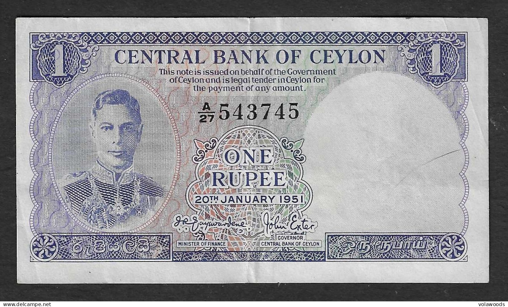 Ceylon - Banconota Circolata Da 1 Rupia P-47 - 1951 #17 - Sri Lanka