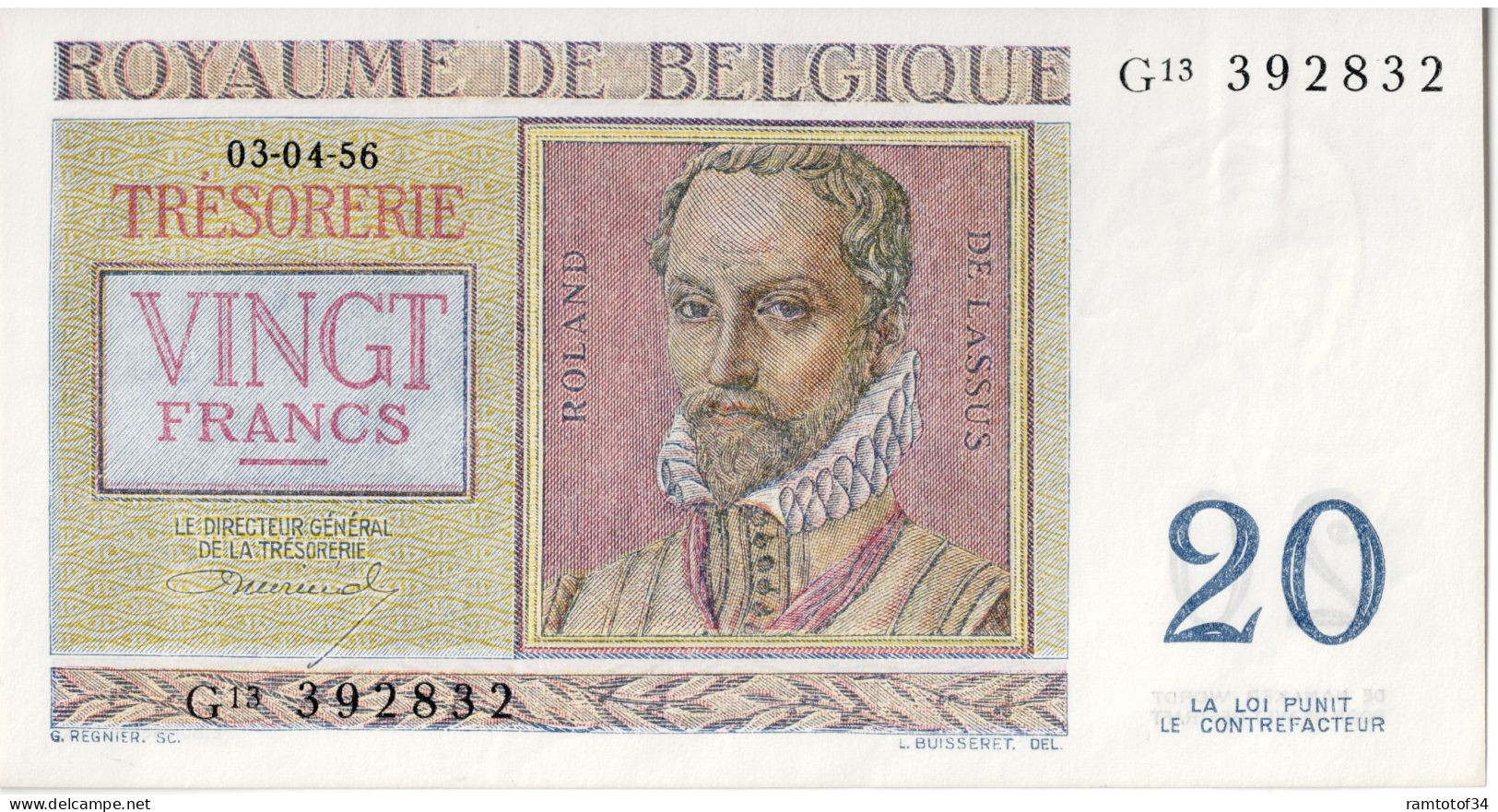 BELGIQUE - 20 Francs 1956 UNC - 20 Francos