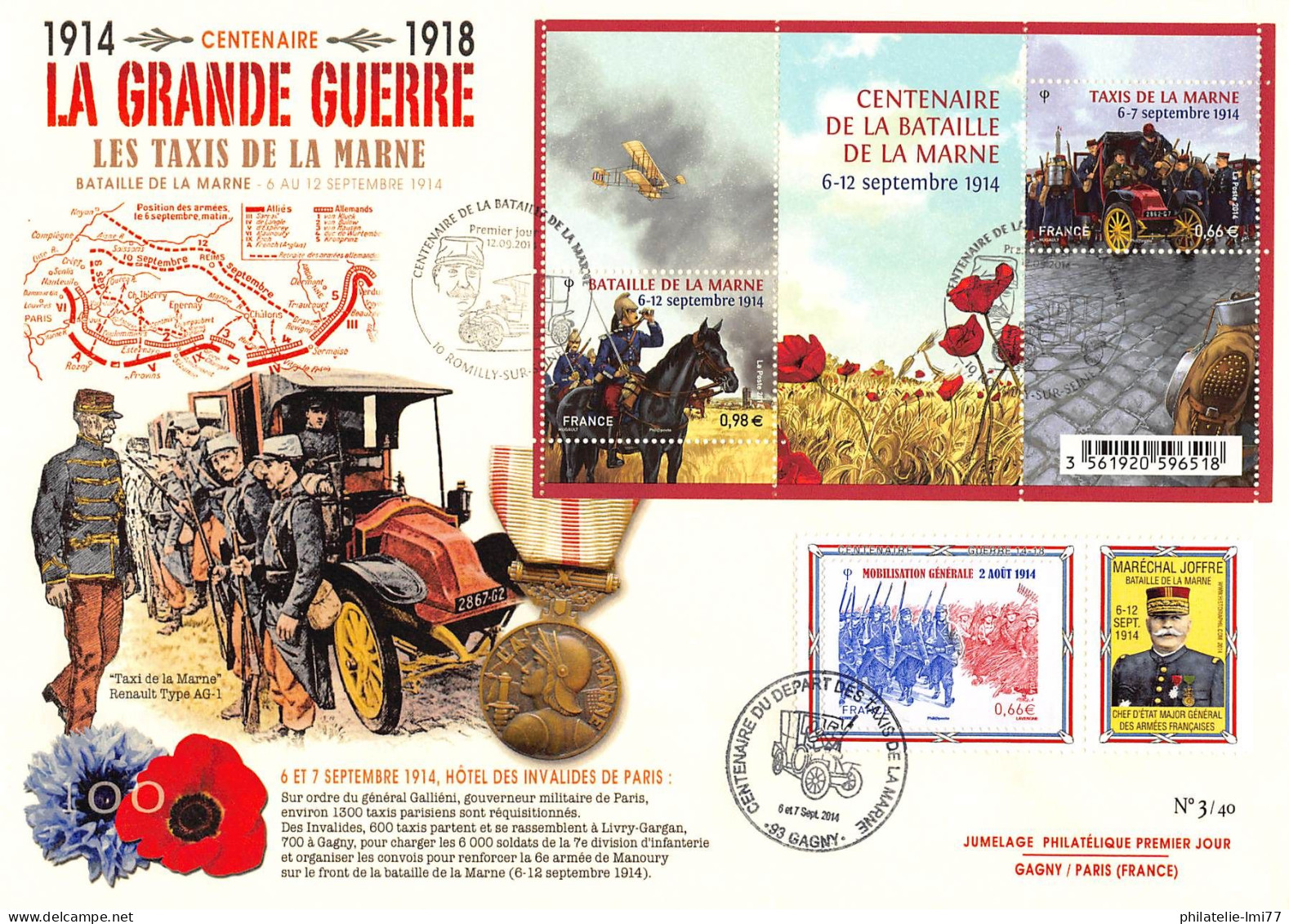 FDC GF - Centenaire De La Grande Guerre - Taxis De La Marne - Oblit Romilly Et Gagny - WW2