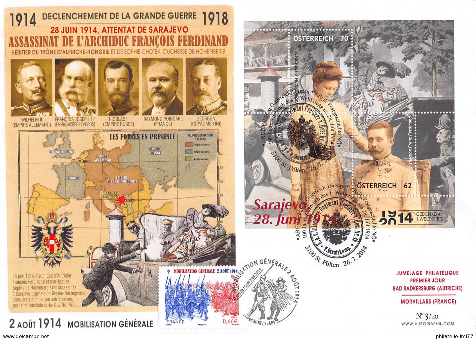 FDC GF - Autriche-France - 100 Ans Grande Guerre - Attentat Sarajevo - WW2