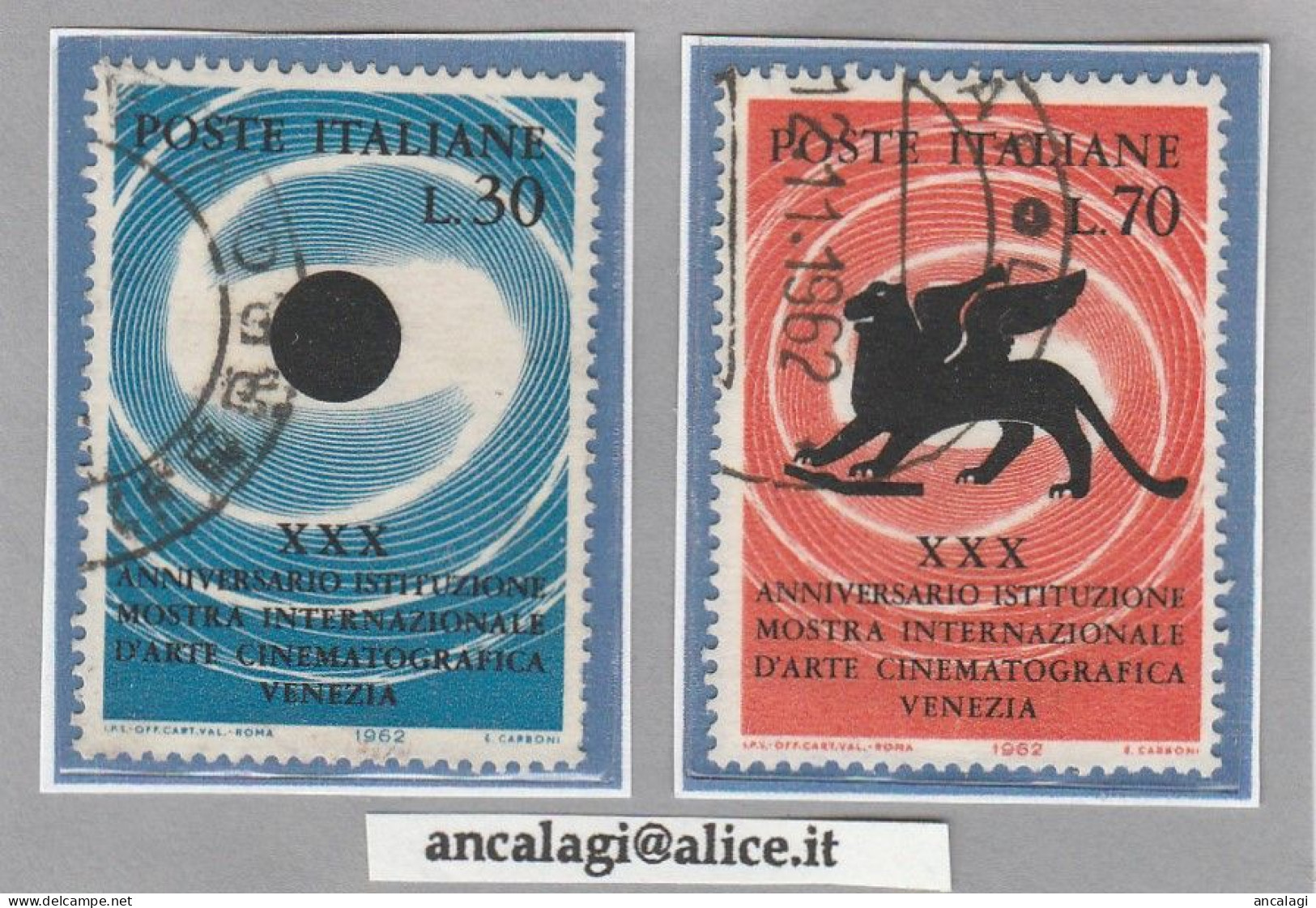 USATI ITALIA 1962 - Ref.0160 "MOSTRA D'ARTE CINEMATOGRAFICA" Serie Di 2 Val. Da L.30 E L.70 - - 1961-70: Oblitérés