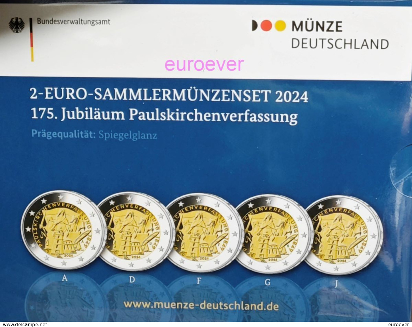 2 Euro Gedenkmünze 2024 Nr. 10 - BRD Deutschland / Germany - Paulskirchenverfassung PP Proof ADFGJ 5x - Allemagne
