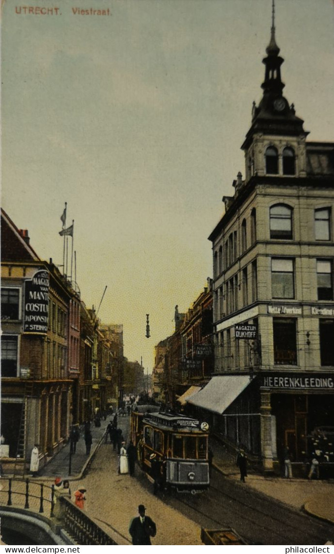 Utrecht // Viesstraat Met Fraai Tram (Winkels) 1914 Schaaf Plekje Onderrand - Utrecht