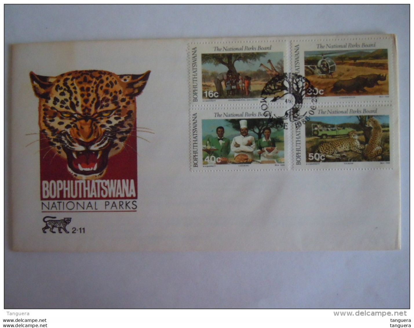 Bophuthatswana 1988 FDC National Parks Girafes Hélicoptère Et Rhinocéros Guépards Luipaard Catering Yv 202-205 - Bophuthatswana