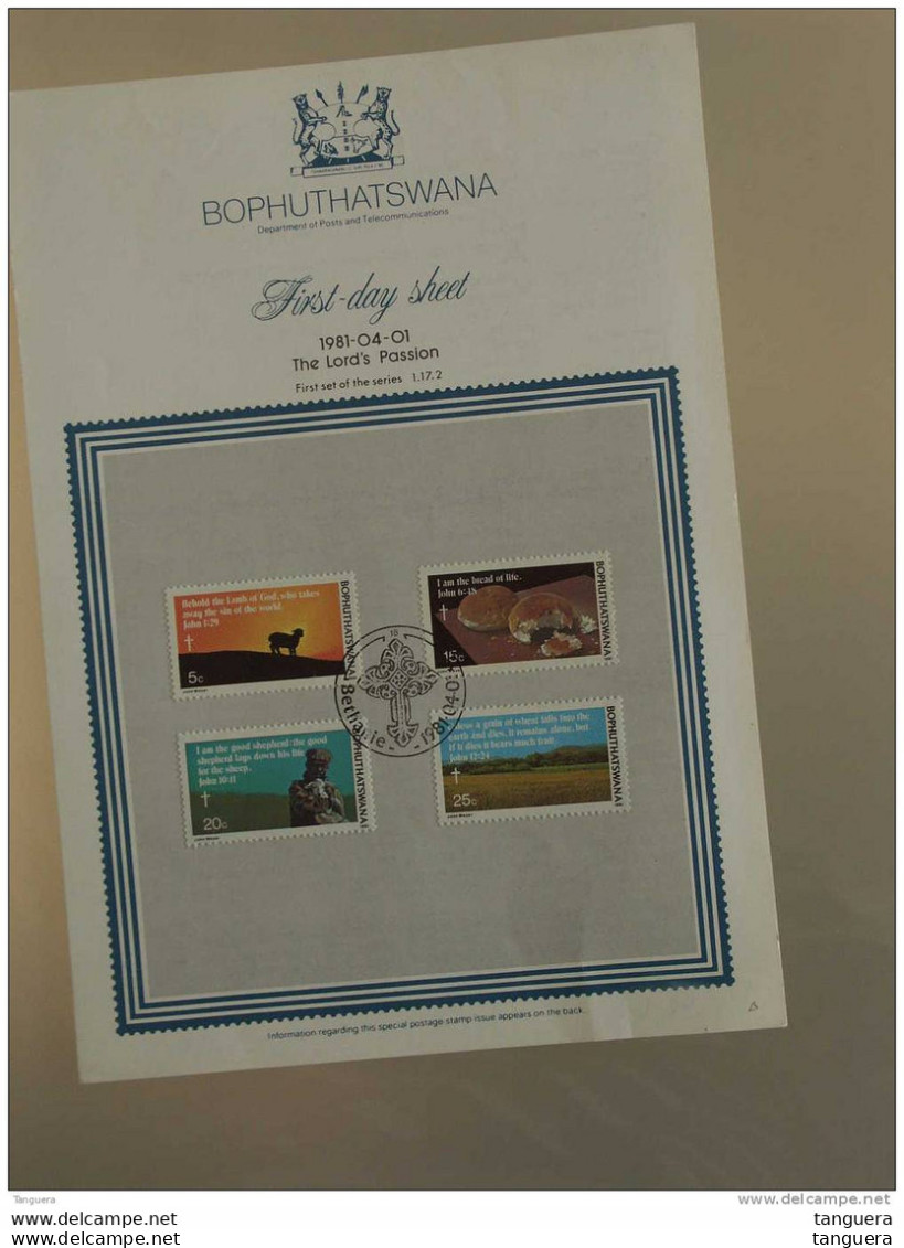 Bophuthatswana  FDC Sheet 1981 Pasen Pâques Illustrations Des Textes évangéliques Yv 72-75 - Pâques