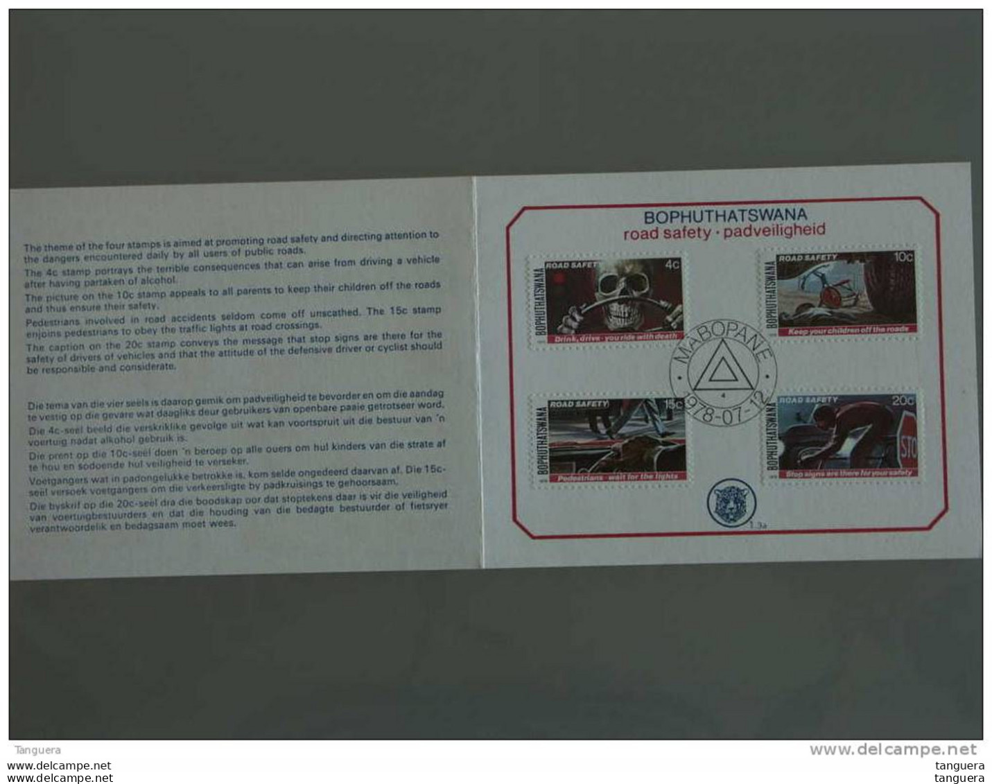Bophuthatswana Presentation Card Veiligheid Op De Weg Sécurité Routière Yv 25-28 - Incidenti E Sicurezza Stradale