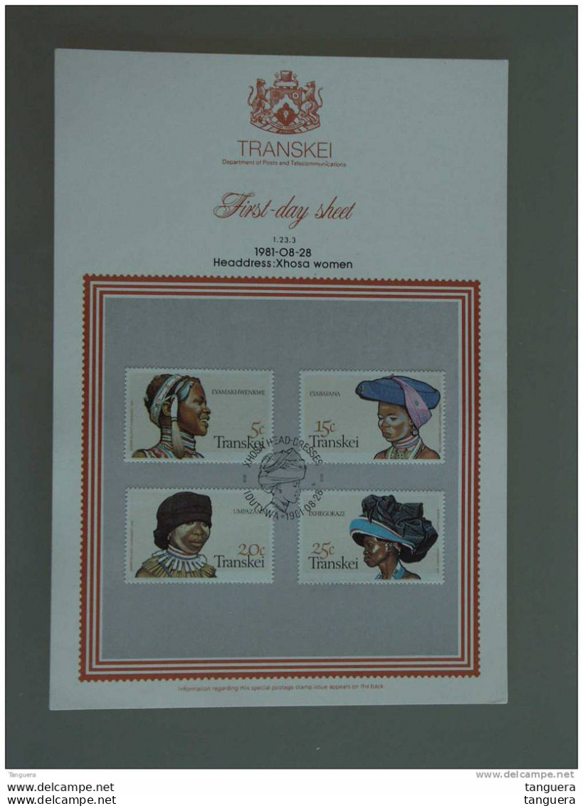 Transkei 1981 FDC Sheet Xhosa Head-dresses Coiffures Des Femmes Yv 92-95 - Textiles