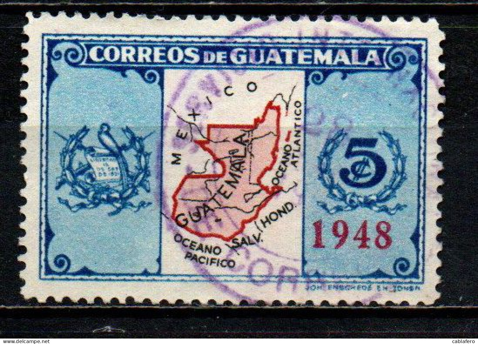 GUATEMALA - 1948 - Map Of Guatemala Overprinted In Carmine - USATO - Guatemala