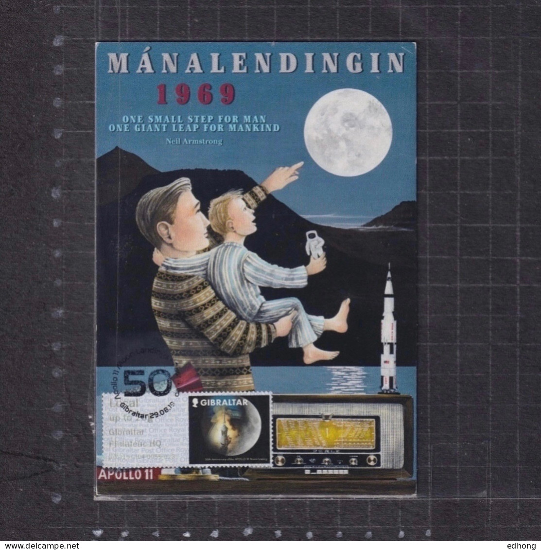 [Carte Maximum / Maximum Card / Maximumkarte] Gibraltar 2019 | 50th Anniversary Of Moon Landing, Postage Label - Gibraltar