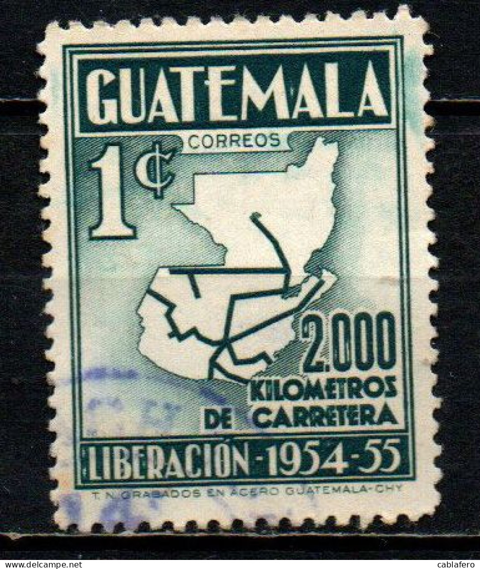 GUATEMALA - 1956 - Map Showing 2,000 Km. (1,243 Miles) Of New Roads - USATO - Guatemala