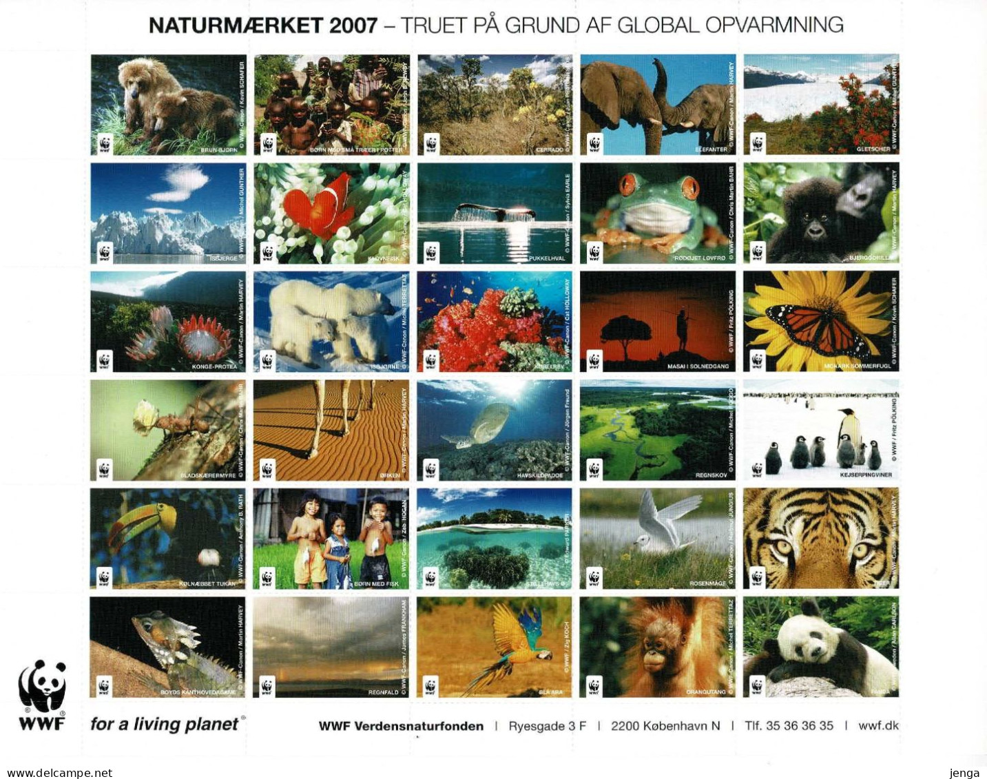 Denmark WWF 2007.  Sheet  With 30 Labels;  Endangered By Global Warming; MNH(**). - Andere & Zonder Classificatie