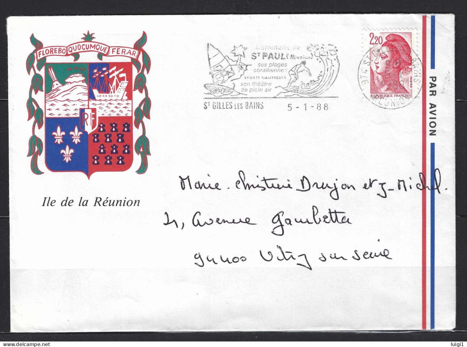 FRANCE LIBERTE 1988 - Lettre Affranchie Avec Y&T N° - 2376  2f.20 Rouge. Du 5-1-1988. St Gilles Les Bains - REUNION.TB - 1982-1990 Liberté (Gandon)