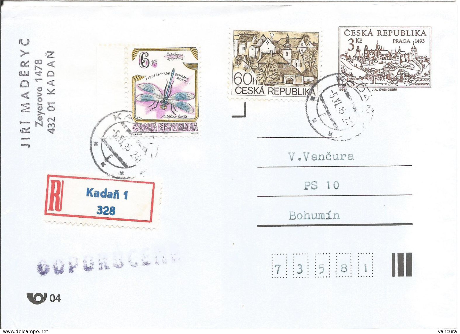 COB 1 A Czech Republic  Prague Of Wolgemuth 1994 R 328 Used In Kadan/Kaaden Dragonfly - Buste