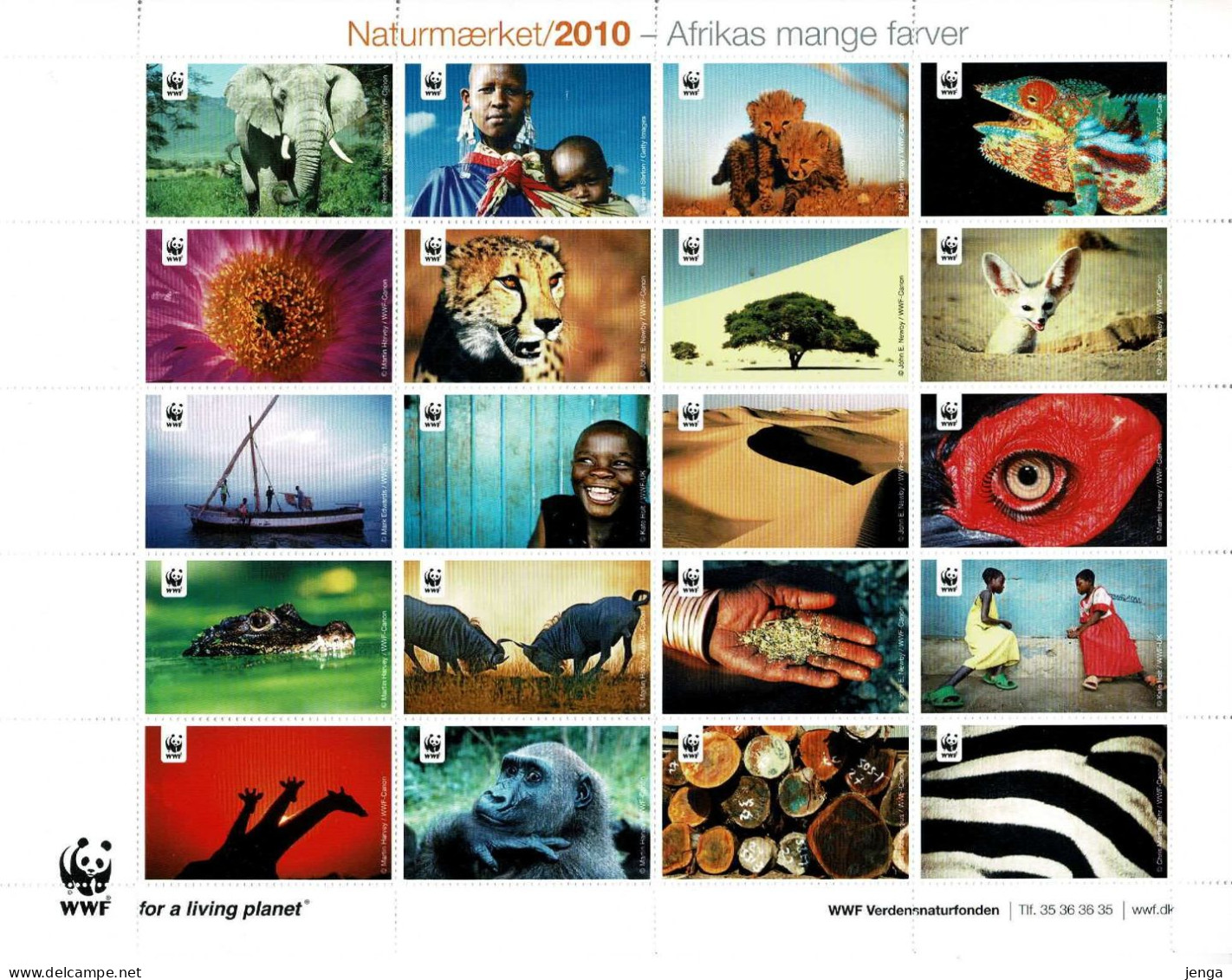 Denmark WWF 2010.  Sheet  With 20 Labels; Africa's Many Colors - Not Folded, MNH(**). - Autres & Non Classés