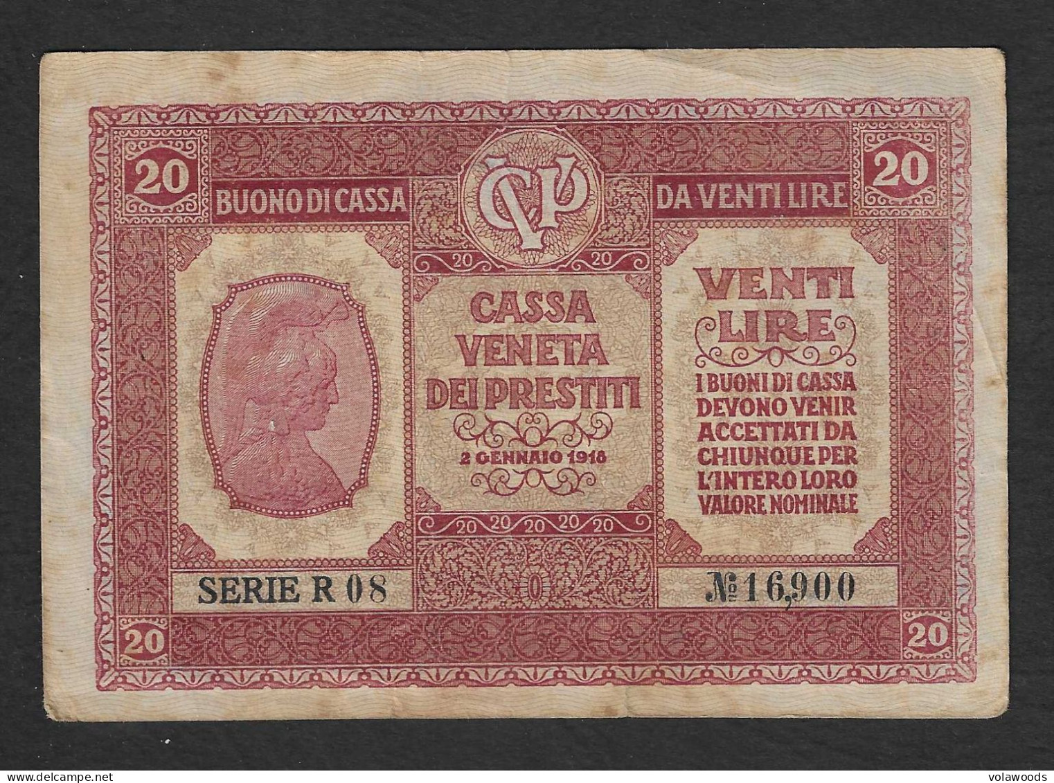 Cassa Veneta Dei Prestiti - Buono Di Cassa Circolato Da 20 Lire P-M7 - 1918 - Occupation Autrichienne De Venezia