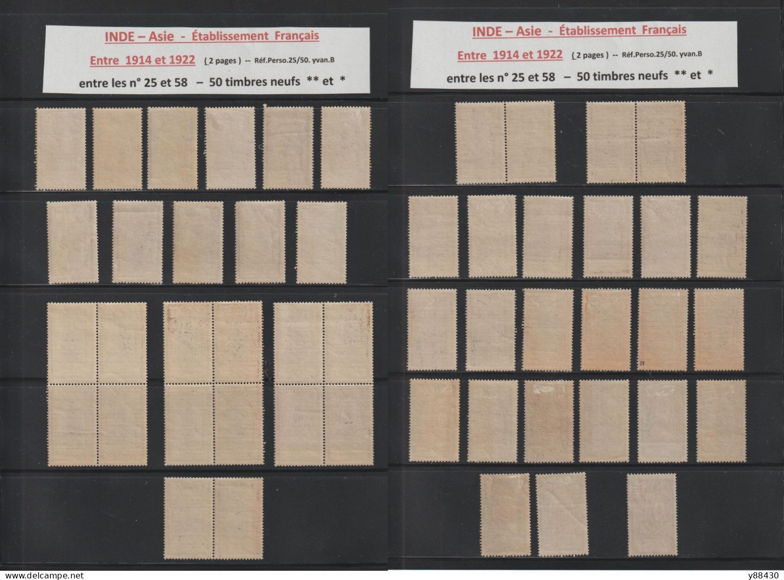 INDE - Établissement Français - Entre N° 25 Et 58 De 1914/1922 - 50 Timbres Neuf ** & * -  En 2 Pages - Voir Les 6 Scan - Nuevos