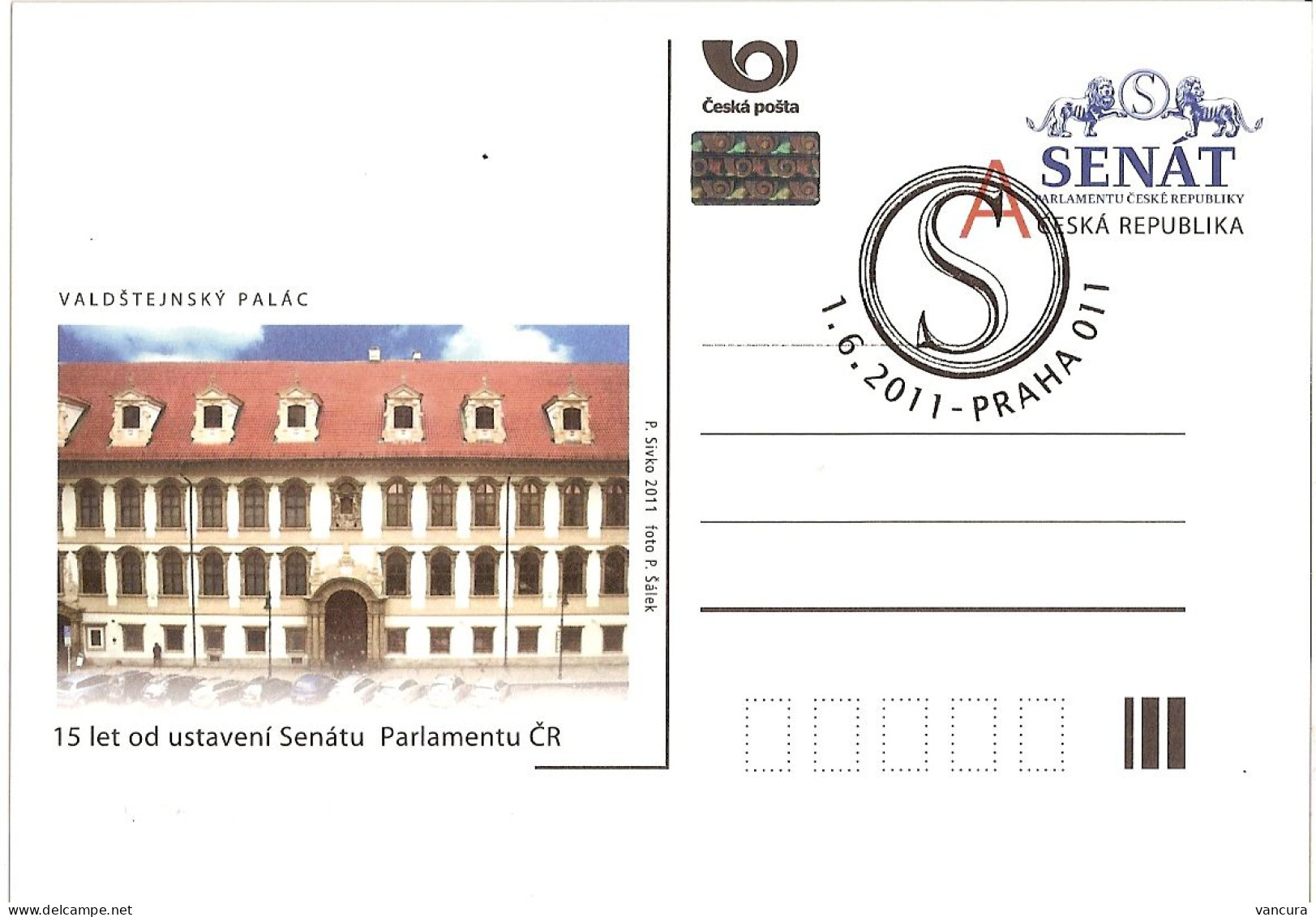 CDV 136 Czech Republic Senate Of The Parliament Of The Czech Republic - 15 Years 2011 Lion Wallenstein Palace - Châteaux