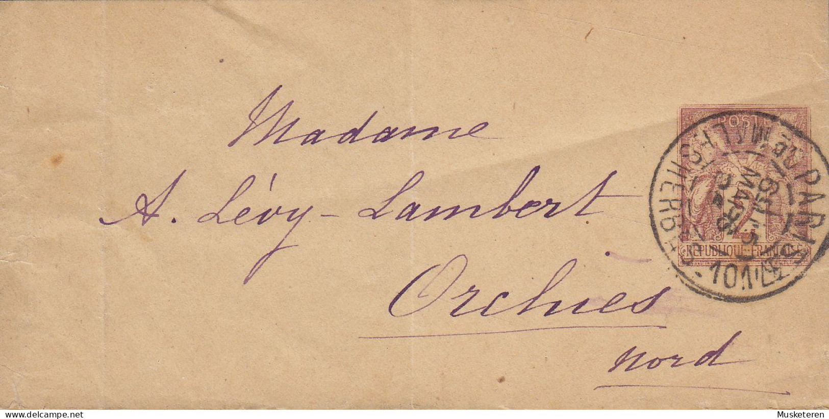France Postal Stationery Ganzsache Entier Umschlag Wrapper Bande Journal Allegorie PARIS Bd. Malesherbes 1896 ORCHIES - Bandas Para Periodicos