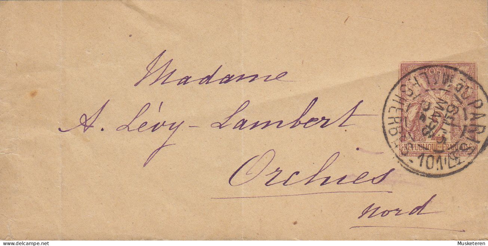 France Postal Stationery Ganzsache Entier Umschlag Wrapper Bande Journal Allegorie PARIS Bd. Malesherbes 1896 ORCHIES - Newspaper Bands