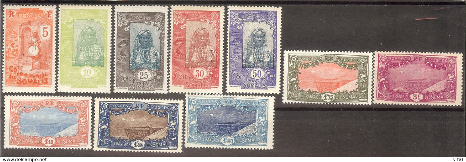 French SOMALI Fishes,bridge Set 10 Stamps  MLH - Sonstige & Ohne Zuordnung