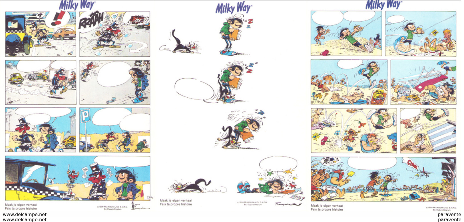 GASTON LAGAFFE : 3 Affiches Publicité FAIS TA PROPRE HISTOIR Pour MILKY WAY 1990 - Gaston