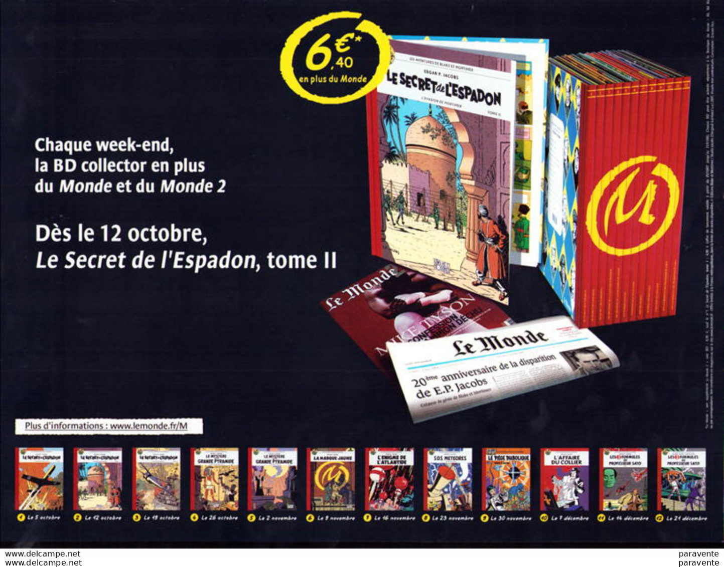 JACOBS : 2 plaquettes publicité DIFFERENTES pour edition spéciale BLAKE ET MORTIMER du MONDE