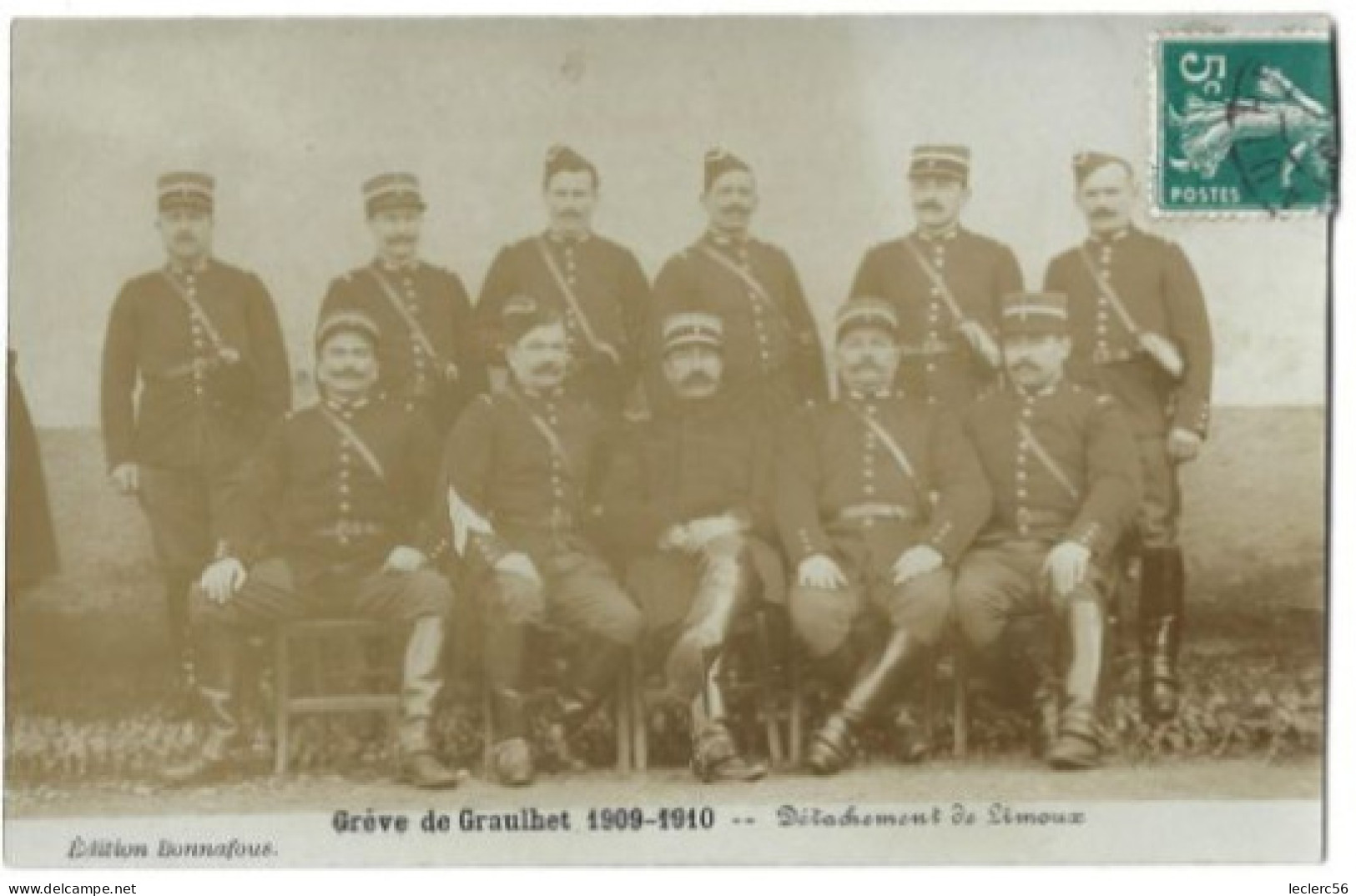 CARTE PHOTO GREVES DE GRAULHET 1909-1910 GENDARMES DETACHEMENT DE LIMOUX (AUDE) CPA 2 SCANS - Grèves