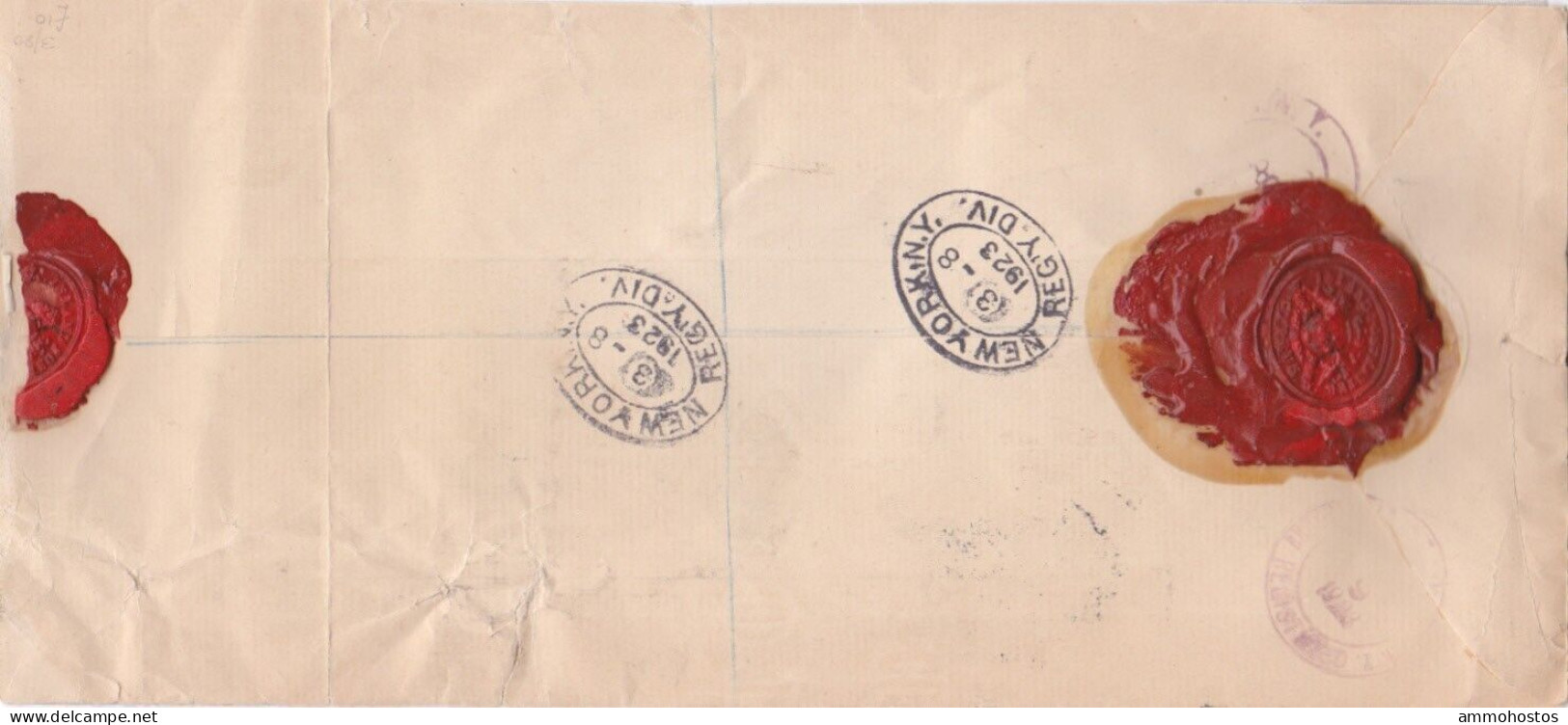 CYPRUS 1923 REGISTERED COVER NICOSIA USA 5 1/2 PIASTRE RATE KGV WAX SEALS - Cipro (...-1960)