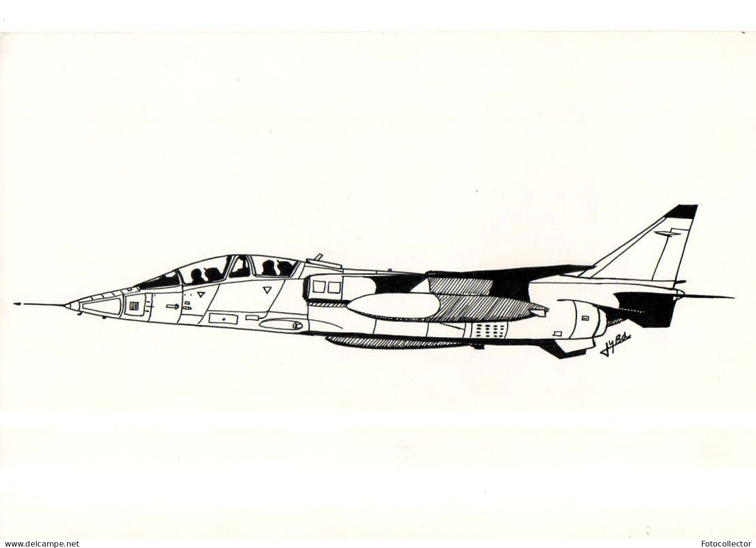 Dessin à L'encre De Chine Signé JYBD (Jean-Yves Brouard) Représentant Un Avion Jaguar - Platten Und Echtzeichnungen