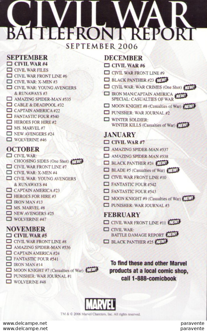 Mc NEVEN : Carte CIVIL WAR Avec Programme Parution MARVEL En 2006 - Postcards