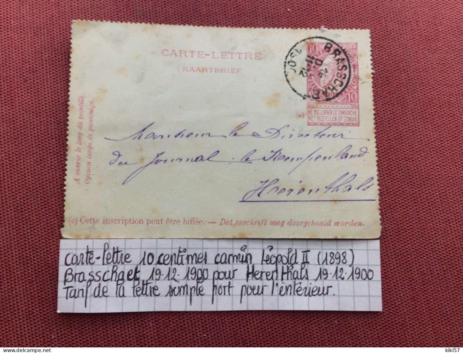 BELGIQUE Carte Lettre 19/12/1900 - Carte-Lettere