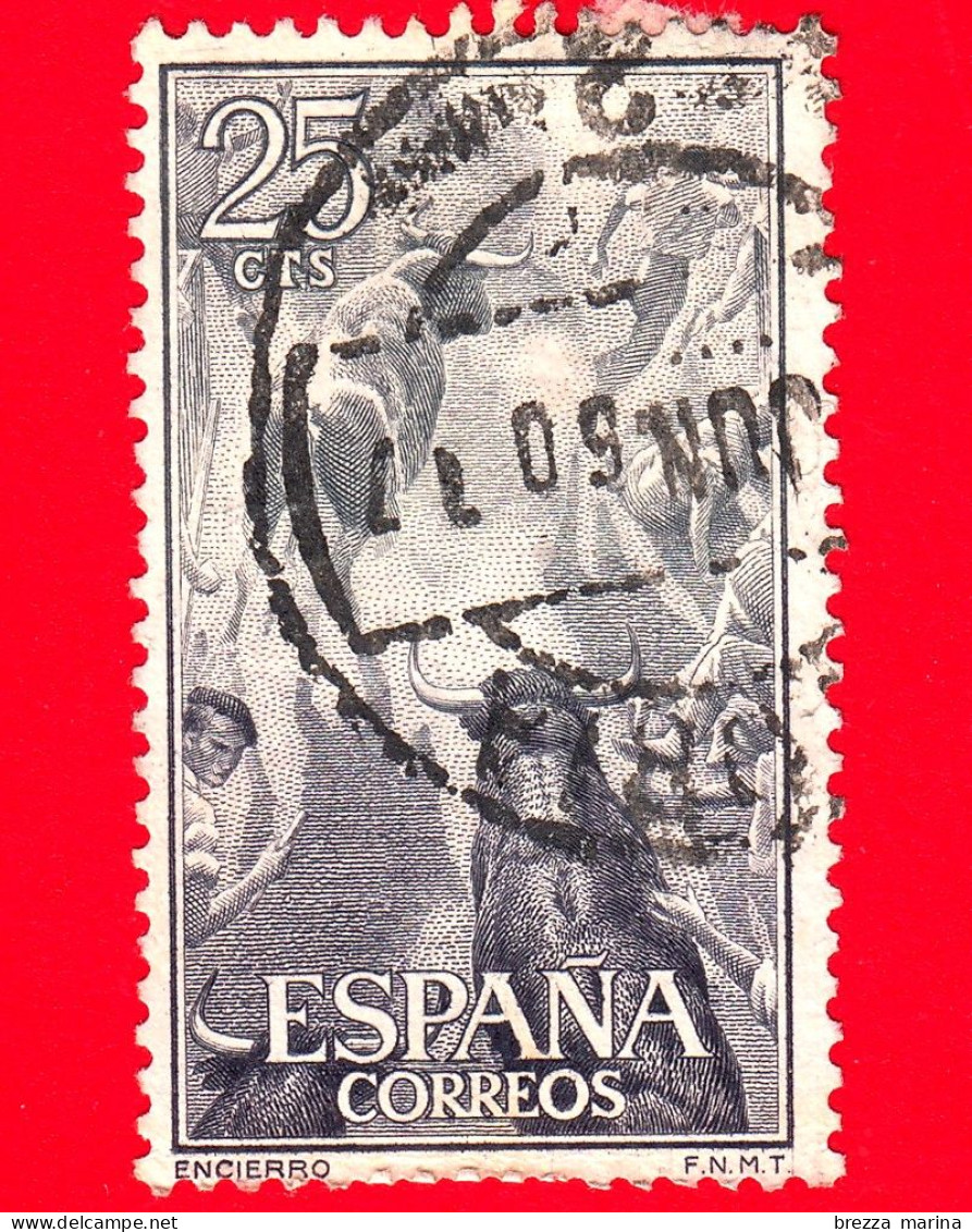 SPAGNA - Usato - 1960 - Tauromachia - La Corrida - Bullfighting - Correre Con I Tori (Pamplona) - 25 - Oblitérés