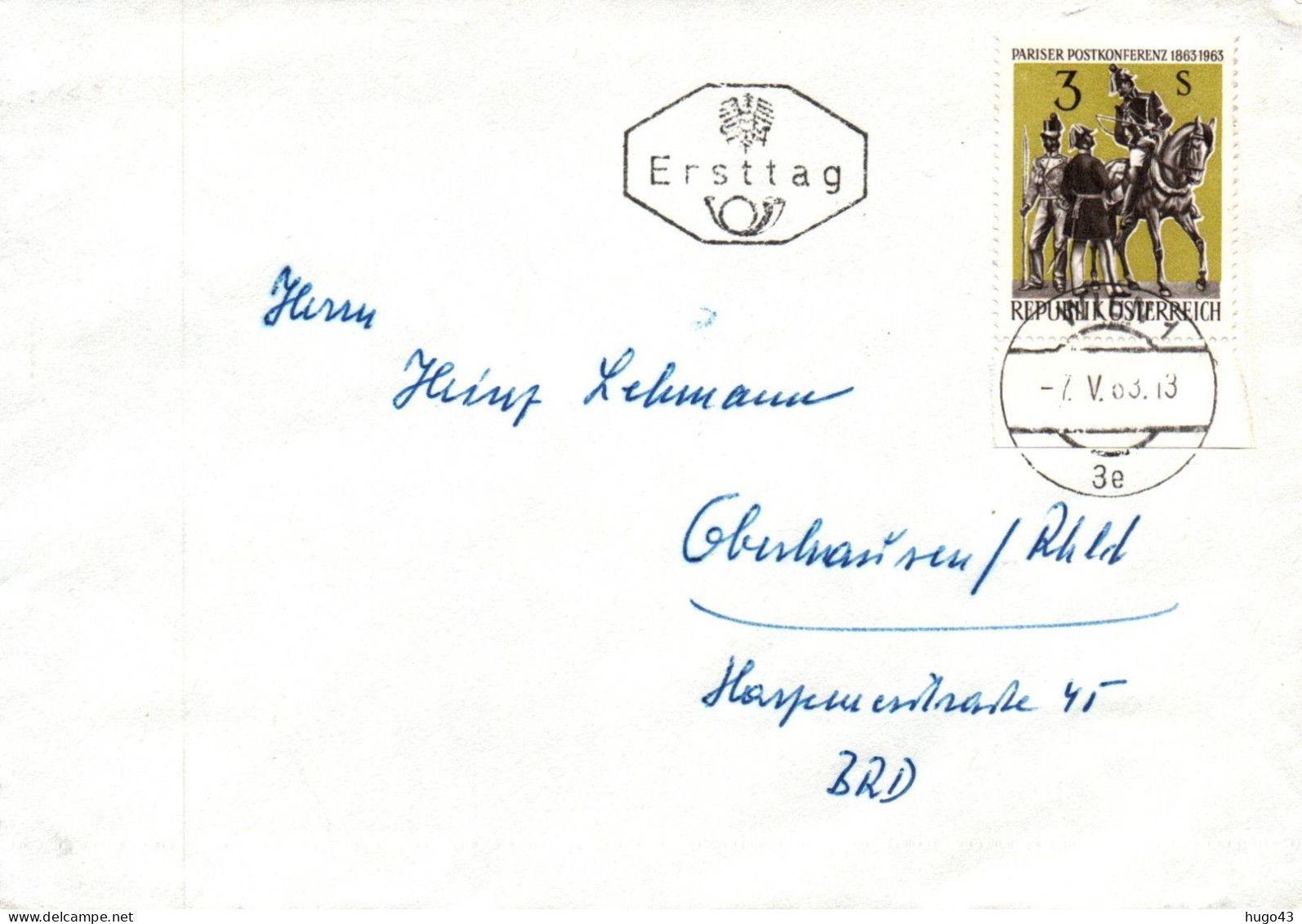 (RECTO / VERSO) ENVELOPPE - 07/5/1963 - PARISER POSTTKONFERENZ 1863 - 1963 - FDC