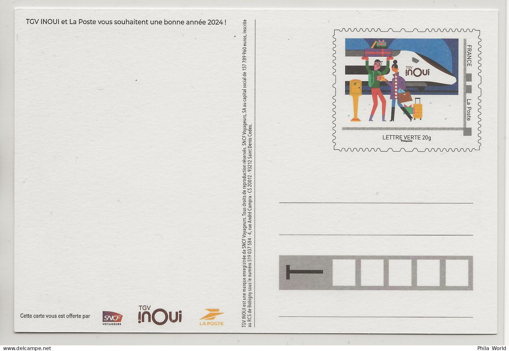 FRANCE 2024 TGV INOUI Entier Postal PàP TSC La Poste SNCF Bonne Année Postal Stationery - Listos A Ser Enviados: TSC Y Transplantados Semioficiales