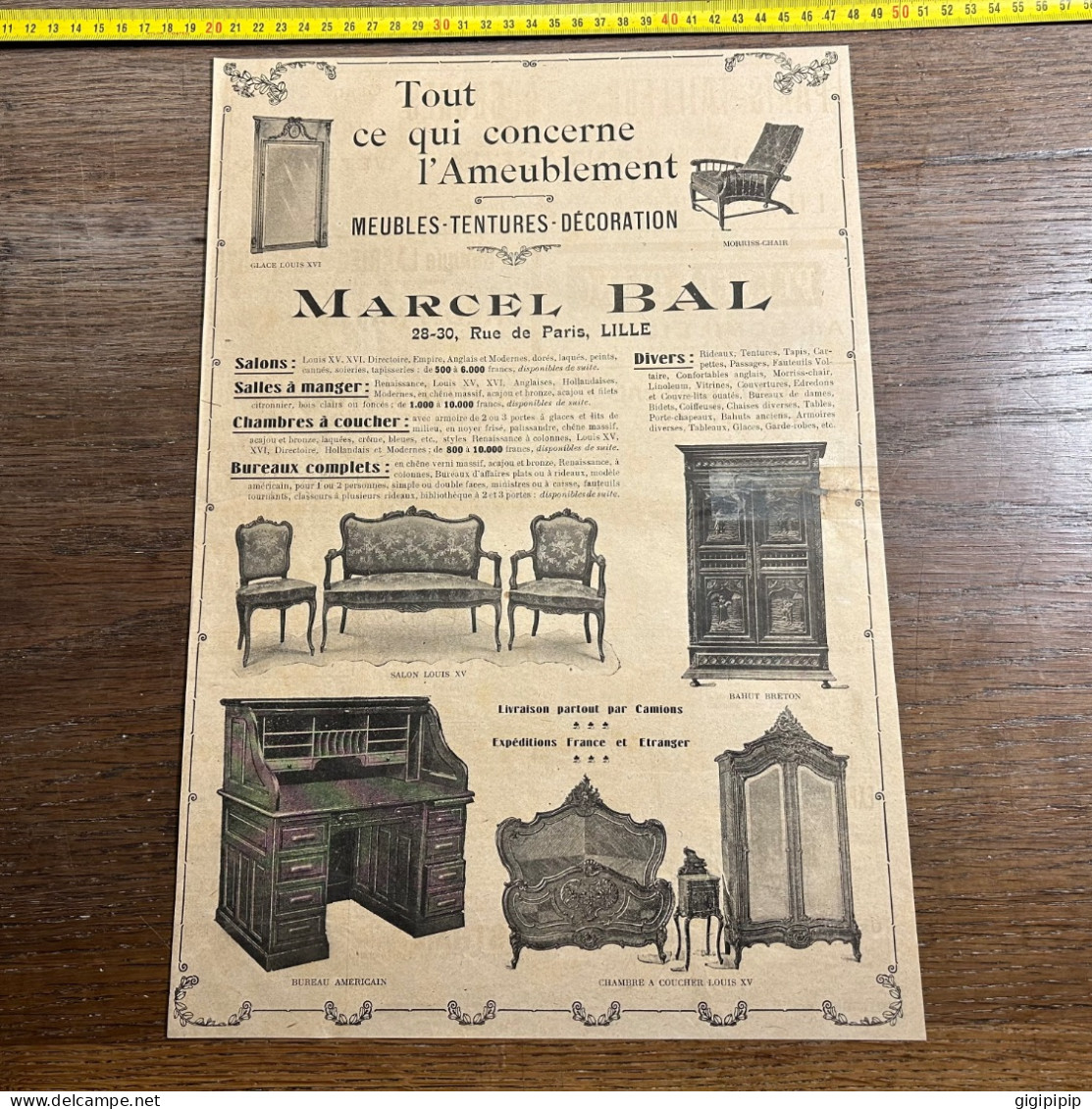 1921 GHI Publicité MARCEL BAL 28-30, Rue De Paris, LILLE Meuble Bureau Américain - Collections