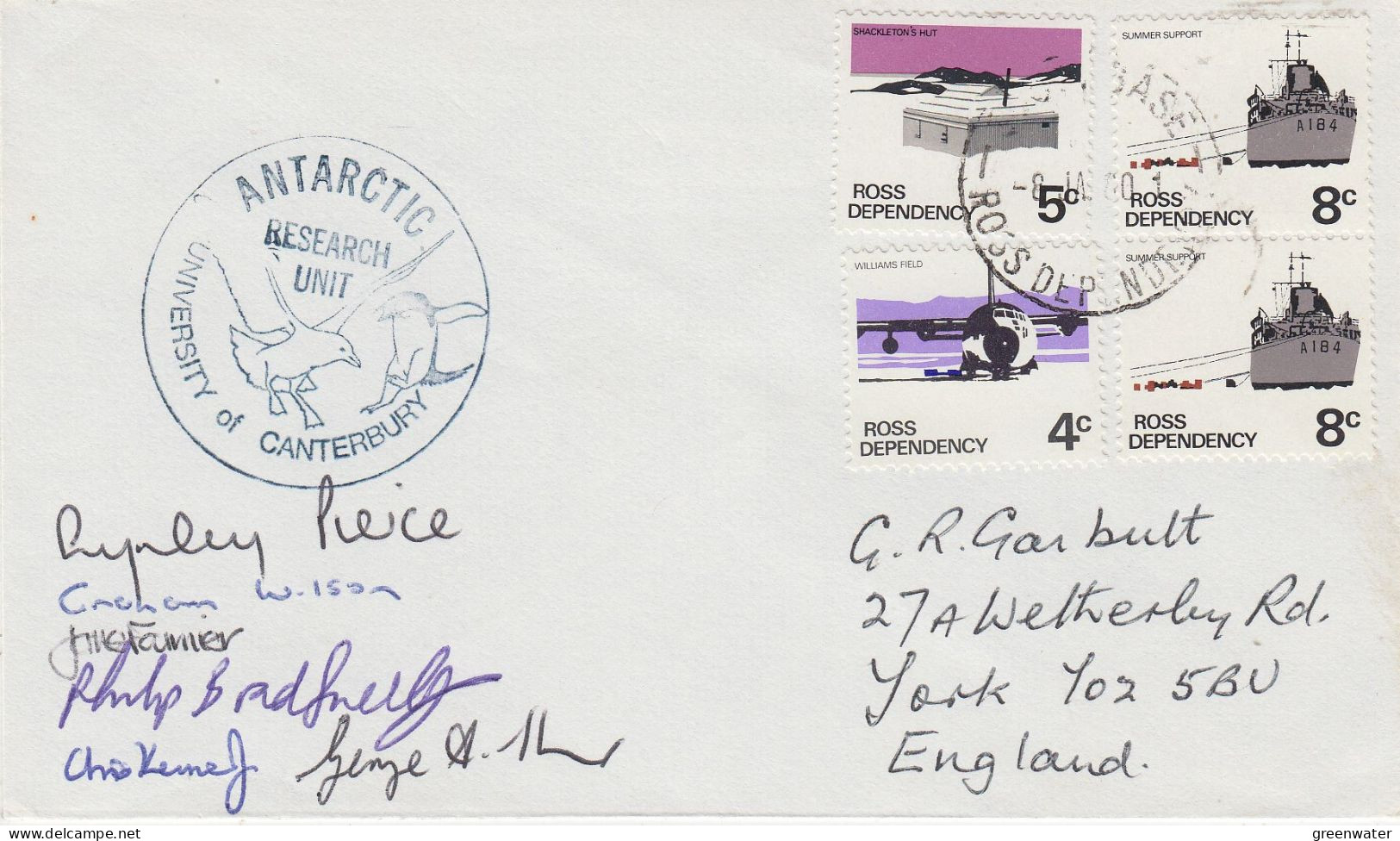 Ross Dependency University Of Cantebury  Antarctic Research Unit 6 Signatures Ca Scott Base 8 JAN 1980 (SO186) - Bases Antarctiques