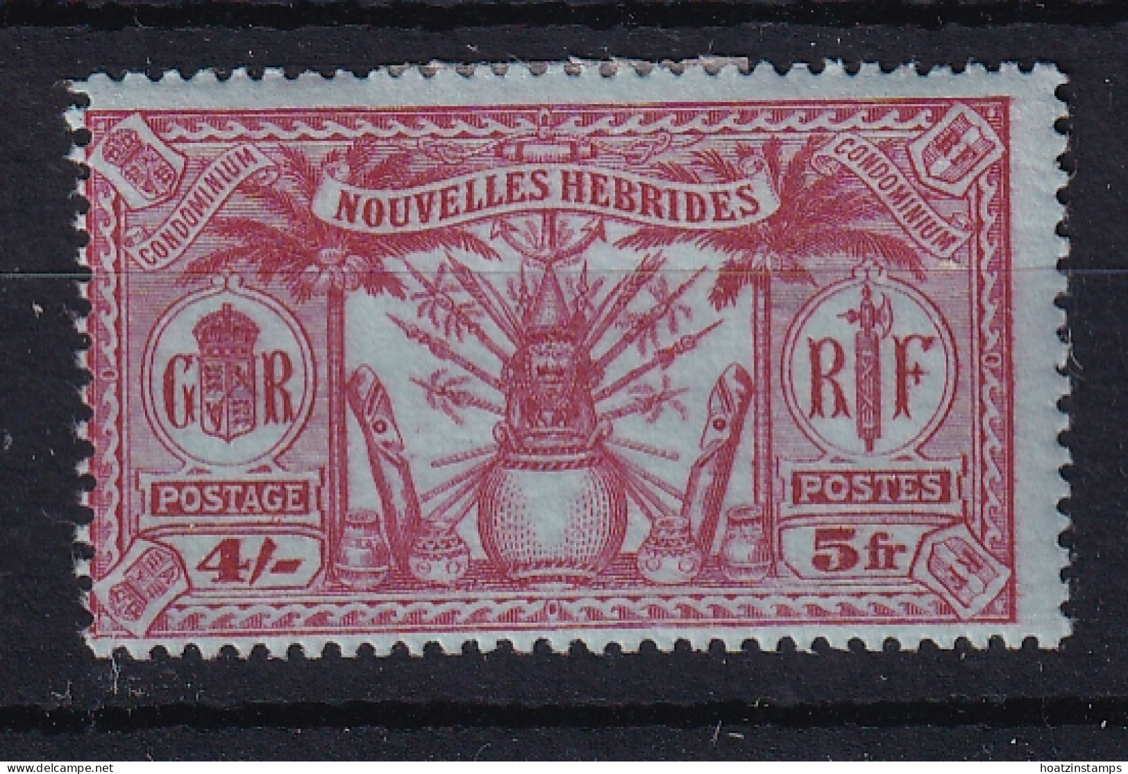 New Hebrides - France: 1925   Weapons & Idols   SG F52   5fr (4/-   MH - Nuevos