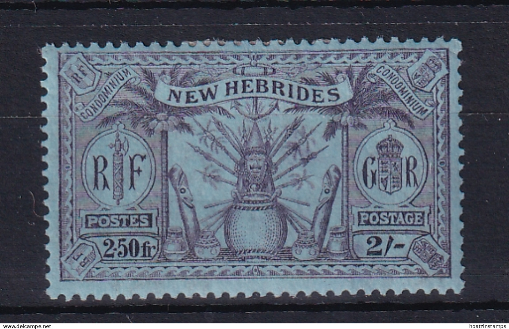 New Hebrides: 1925   Weapons & Idols   SG50   2/- (2.50fr)   MH - Neufs