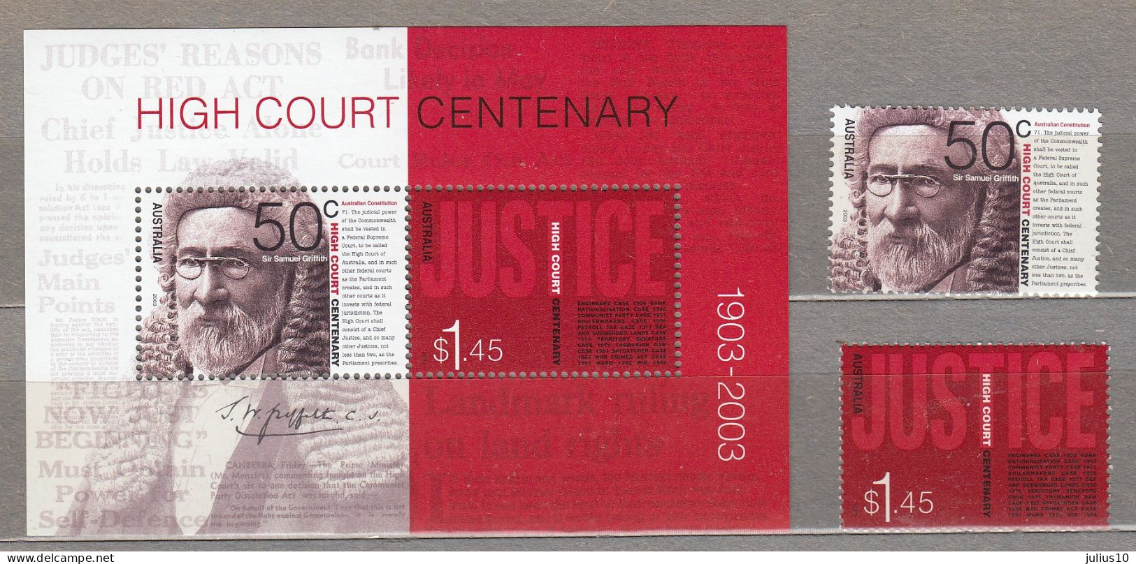 AUSTRALIA 2003 Justice MNH(**) Mi 2257-2258 Bl 49 #33793 - Mint Stamps