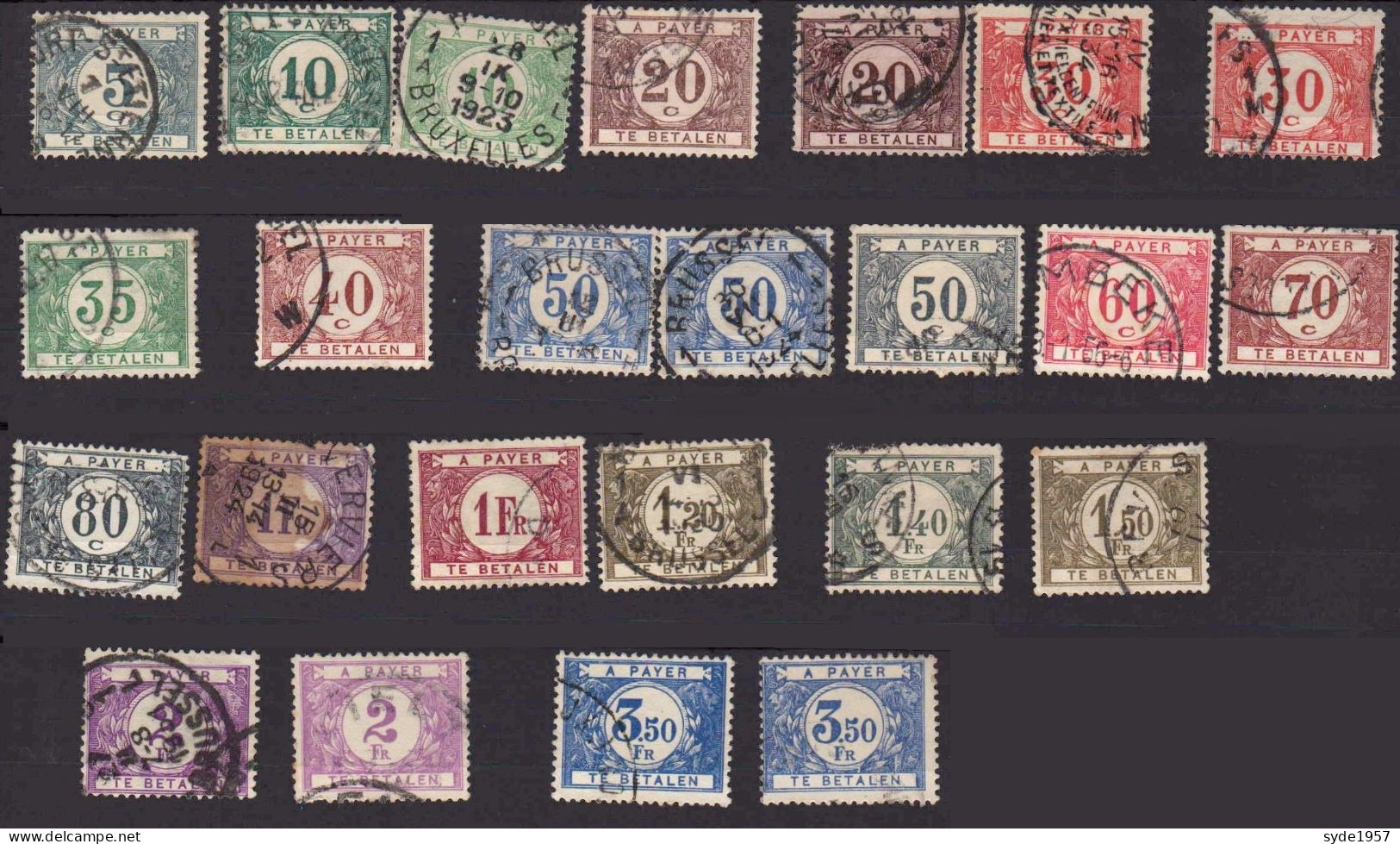 Belgique - Timbres Taxe 1922 :  24 Timbres Oblitérés, Liste COB Ci-dessous (cote Totale > 4€) - Briefmarken